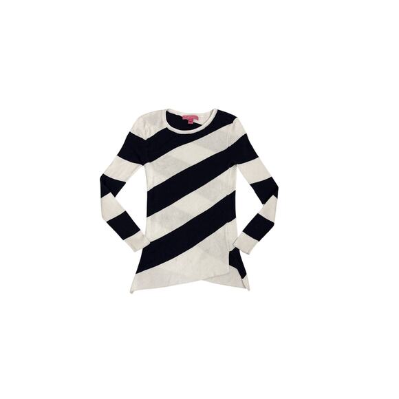 Lilly Pulitzer Asymmetrical Hem Blue White Striped Light Sweater Women's Small - Picture 3 of 5